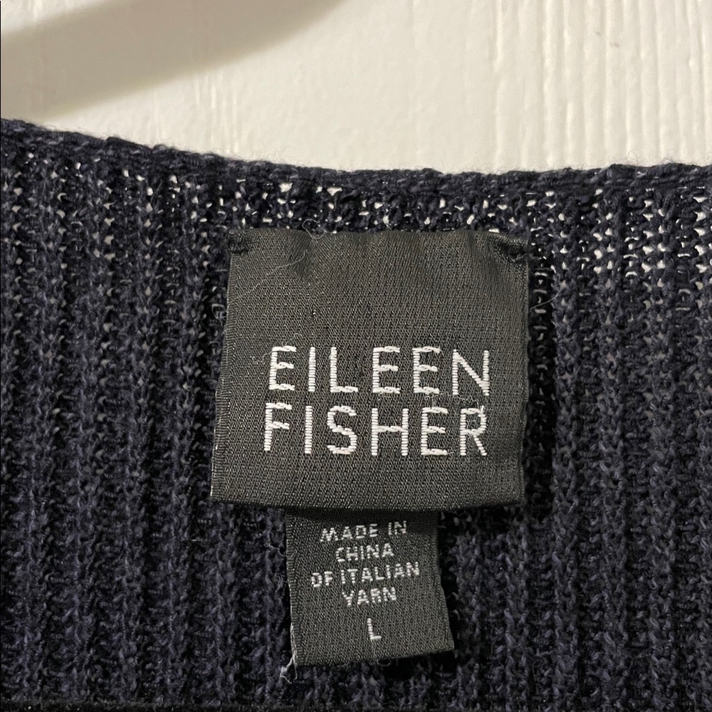 Eileen Fisher Silk Blend Like New Santana Knit V-Neck Navy Sweater Size Large - Picture 2 of 6